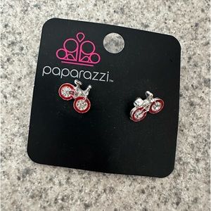 Paparazzi earrings red Bike wheels silver